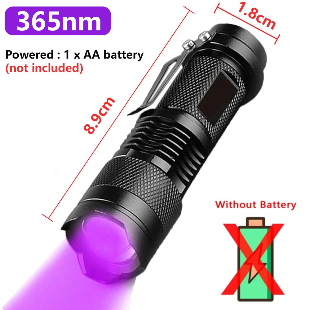 365/395 нм Мини УФ-фонарик Zoom Blacklight Ультрафиолетовый фонарик Деньги Моча домашних животных Невидимые чернила Маркер Пятна Лампа для обнаружения скорпионов