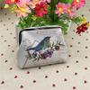 Women Vintage Leather Floral Owl Printing Coin Purse Wallets Travel Compact Cute Small Change Pouch Double Clasp Closure Purse