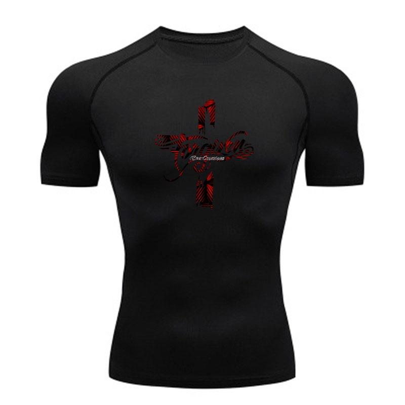 Men's Compression Fitness Sports T-Shirt, Forgiven Cross Graphic Print Quick Dry Breathable Athletic Workout Top for Gym Training Running Activewear
