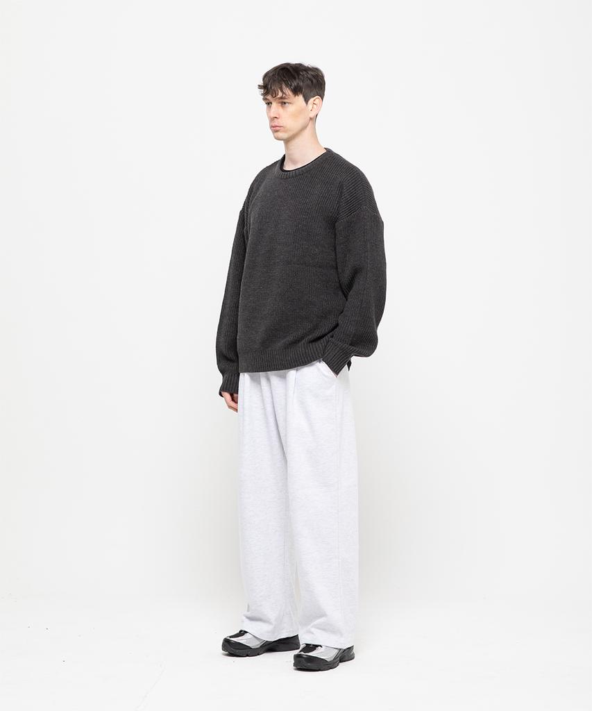 CHAMBROS Point Logo Pintuck Wide Sweatpants [White Melange]