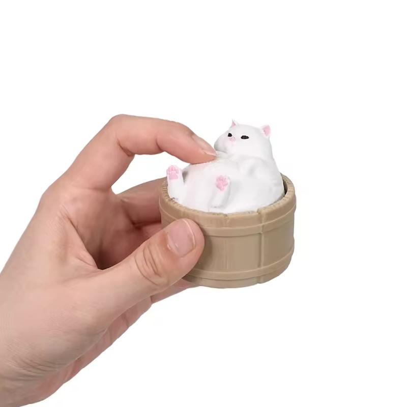 Kawaii Fat White Cat Bathtub Fidget Toy 3D Printed Stress Relief Fidget Toy Funny Desktop Decor Decompression Gift
