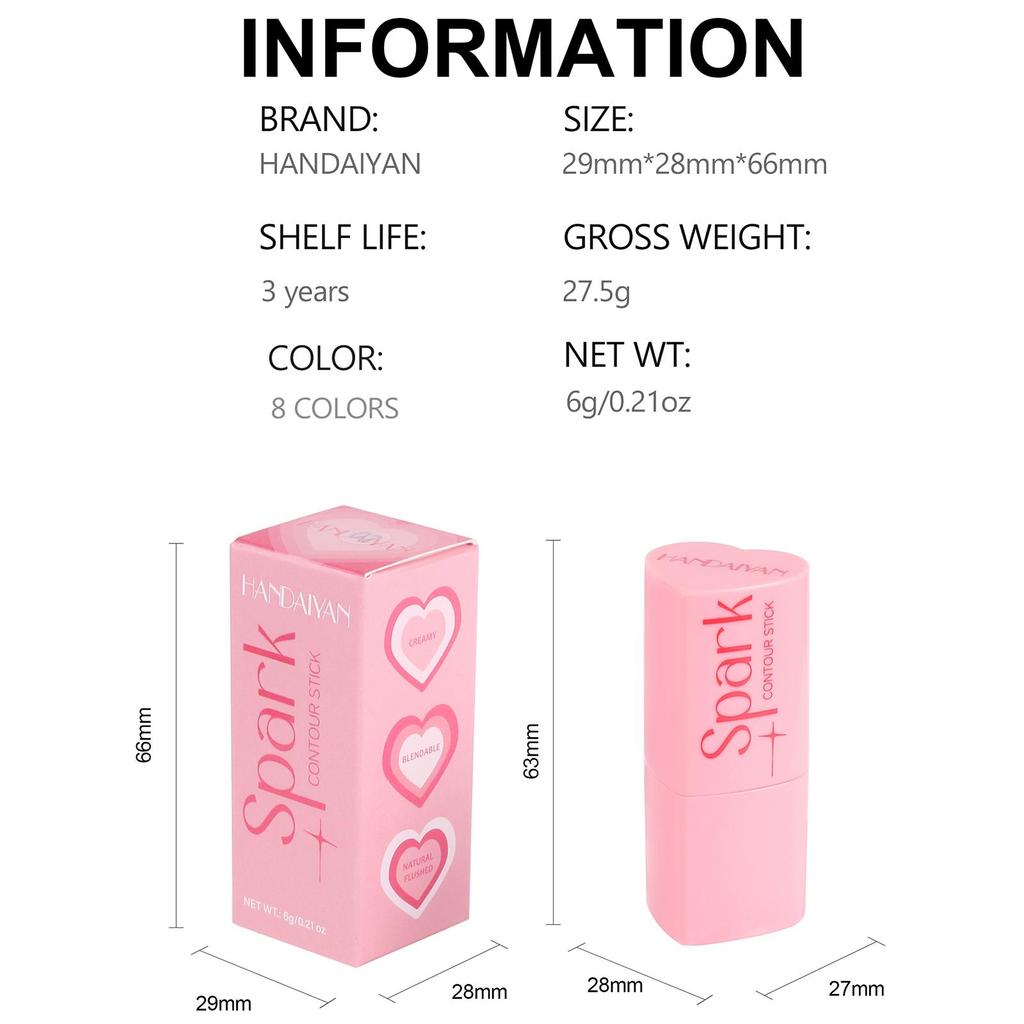 HANDAIYAN Матовые блестящие румяна, тени для щек, румяна, хайлайтер, румяна, водостойкий бронзатор, ручка для контурного макияжа