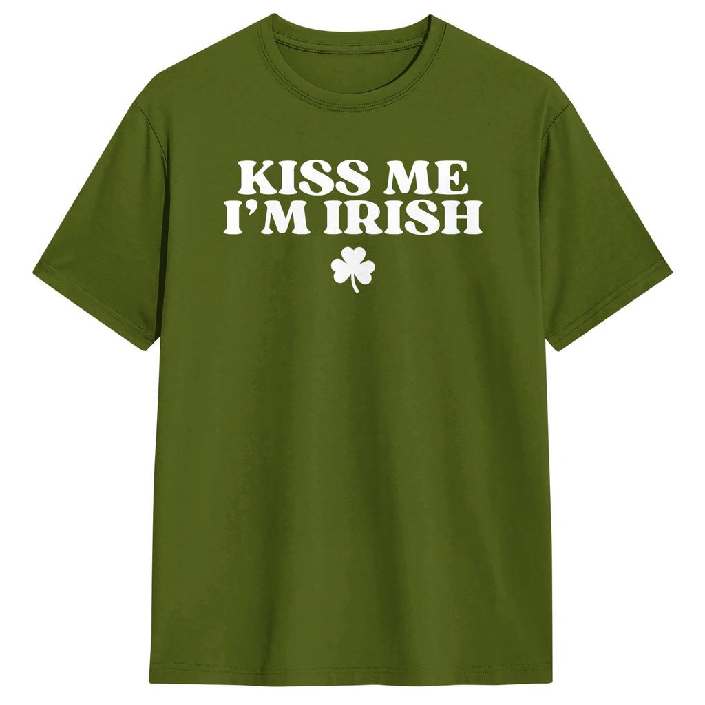 Vintage Kiss Me Im Irish Funny St Patricks Day TShirts Men Round Collar Cotton T Shirts Short Sleeve Tees Gift Idea Tops
