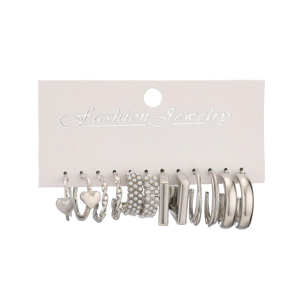 Набор серег из сплава с жемчугом «Любовь» в европейском и американском стиле — 6 пар