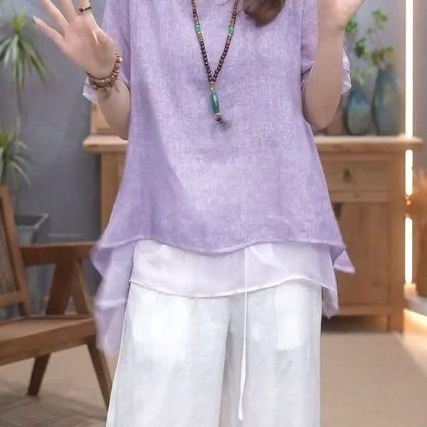 Женские винтажные широкие брюки, повседневные лоскутные блузки, брюки, комплекты из 2 предметов, свободный костюм, большой размер