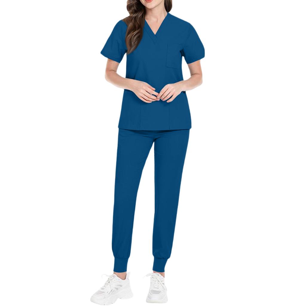 Ladies' Comfortable And Casual Solid Color Short Sleeved Pants Protective Suit Set