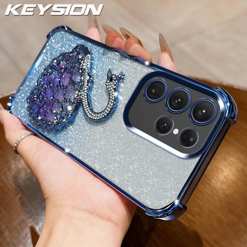 KEYSION Противоударный чехол из ТПУ с гальваническим покрытием для Samsung S24 S25 Ultra S25+ с блестящим инкрустированным драгоценными камнями лебедем-подставкой для Galaxy S24 S25 FE 5G