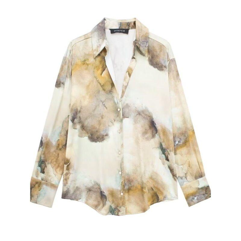 Fashion Style 2024 Spring New Arrival Women's Clothing Loose Temperament Tie-Dyed Silk Satin Textured Shirt 6962025 703