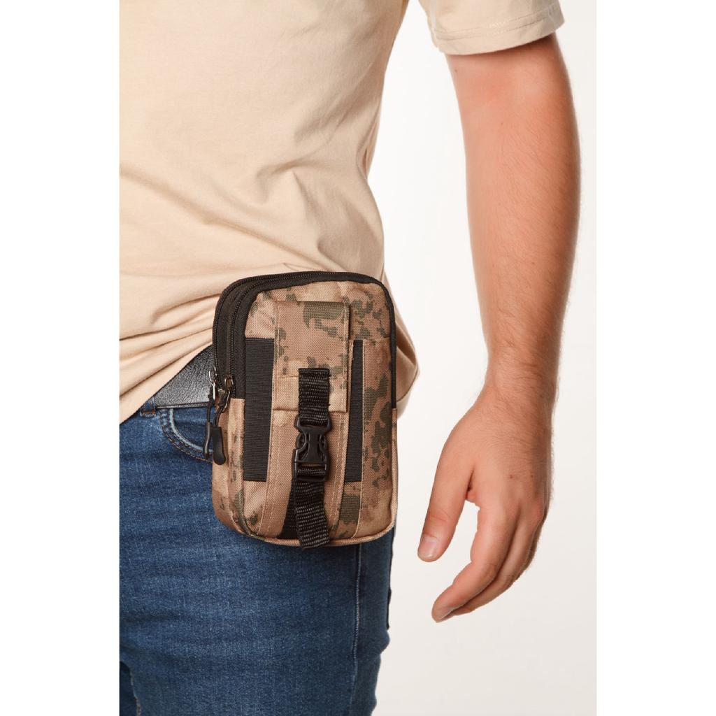 Men's Black Water Resistant Tactical Waist Bag With Belt Strap And Phone Compartment (outdoor, Work) (18x11 Cm)