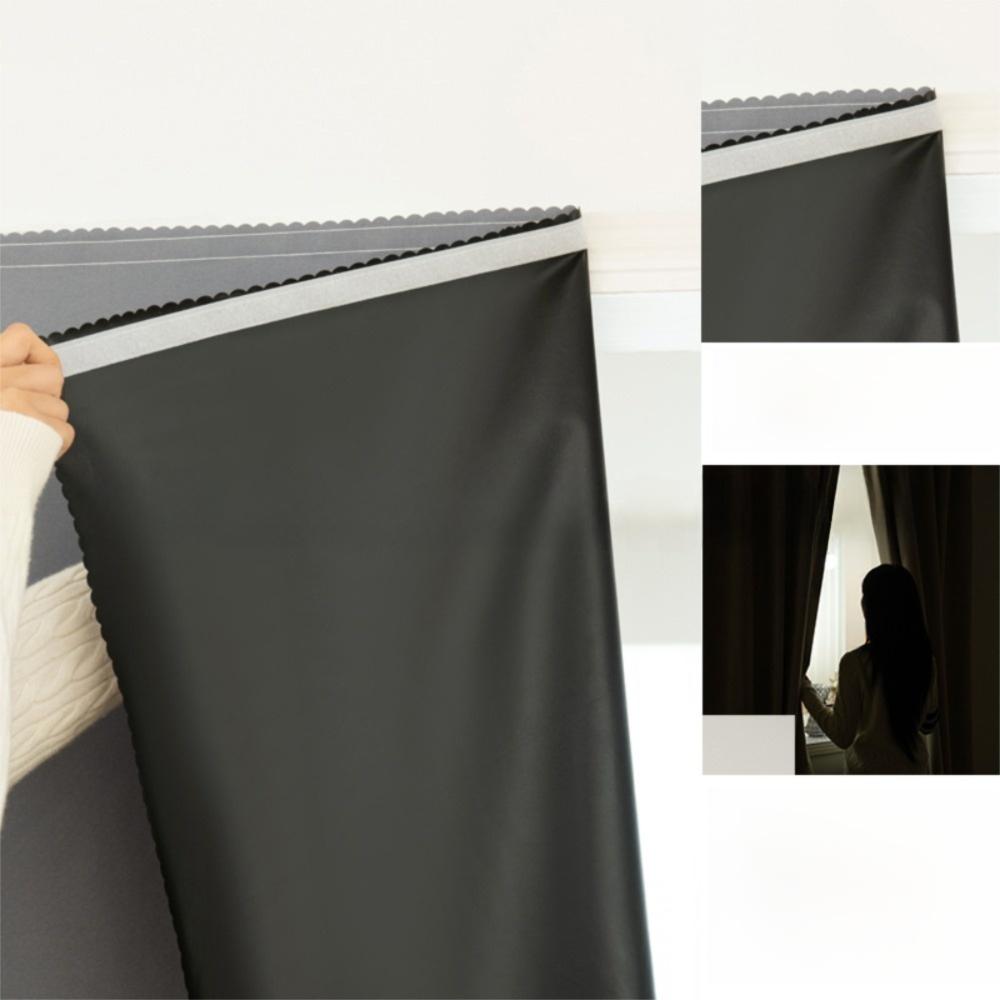Solid Color Blackout Curtains Self-adhesive Insulation Curtains Window Drapes  for Bedroom Bathroom