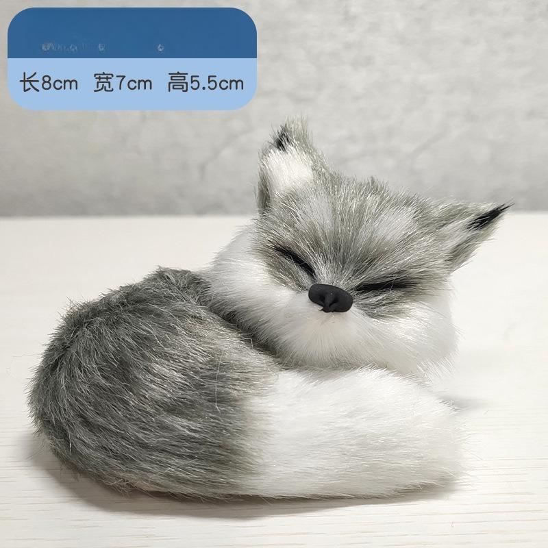 1PC Mini Simulation Fox Plush Ornament Squatting Fox Model Figurine Doll for Home Decoration Craft Christmas Party Children Gift
