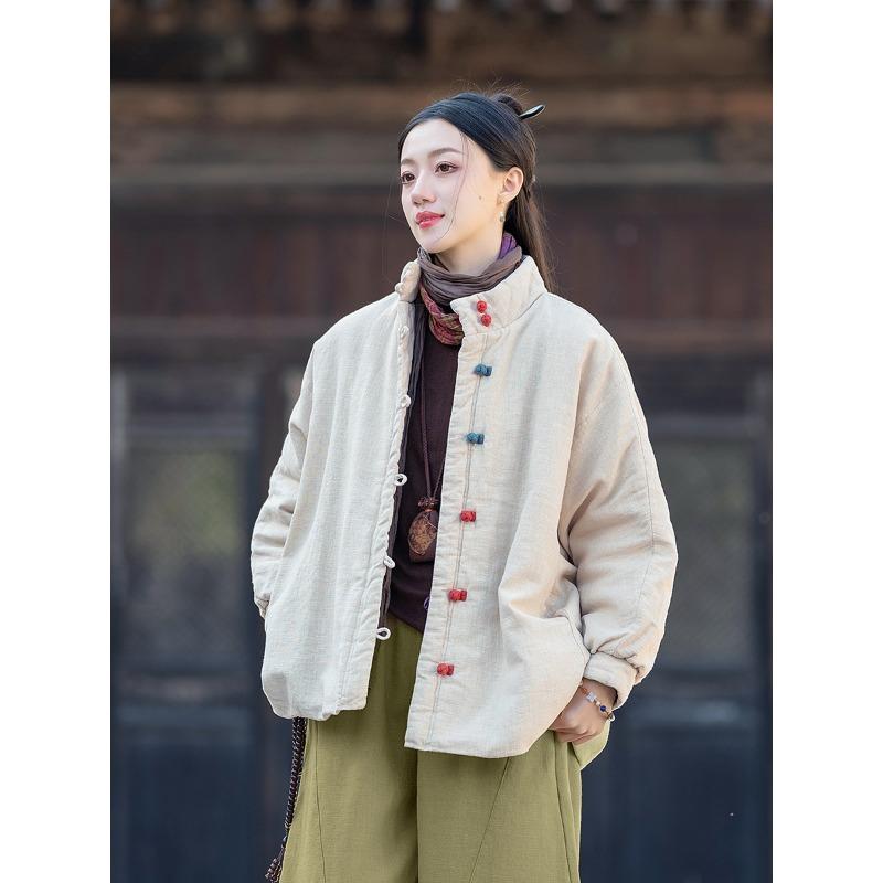 25 Зимняя хлопково-льняная женская одежда новый темперамент универсальная литературная хлопковая одежда из рами застежка короткая хлопковая одежда
