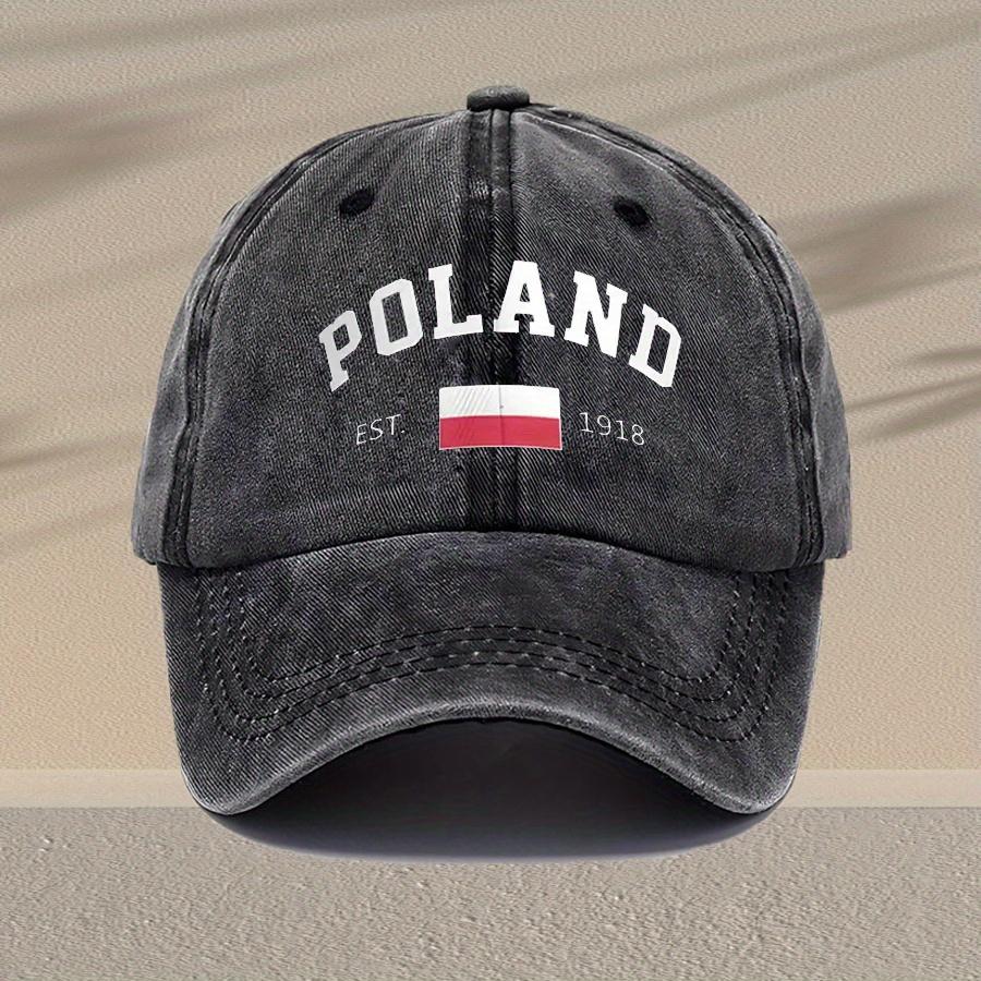 Unisex Vintage Washed Baseball Cap Adjustable Breathable Trucker Hat with Distressed Poland Lettering Lightweight Casual Da