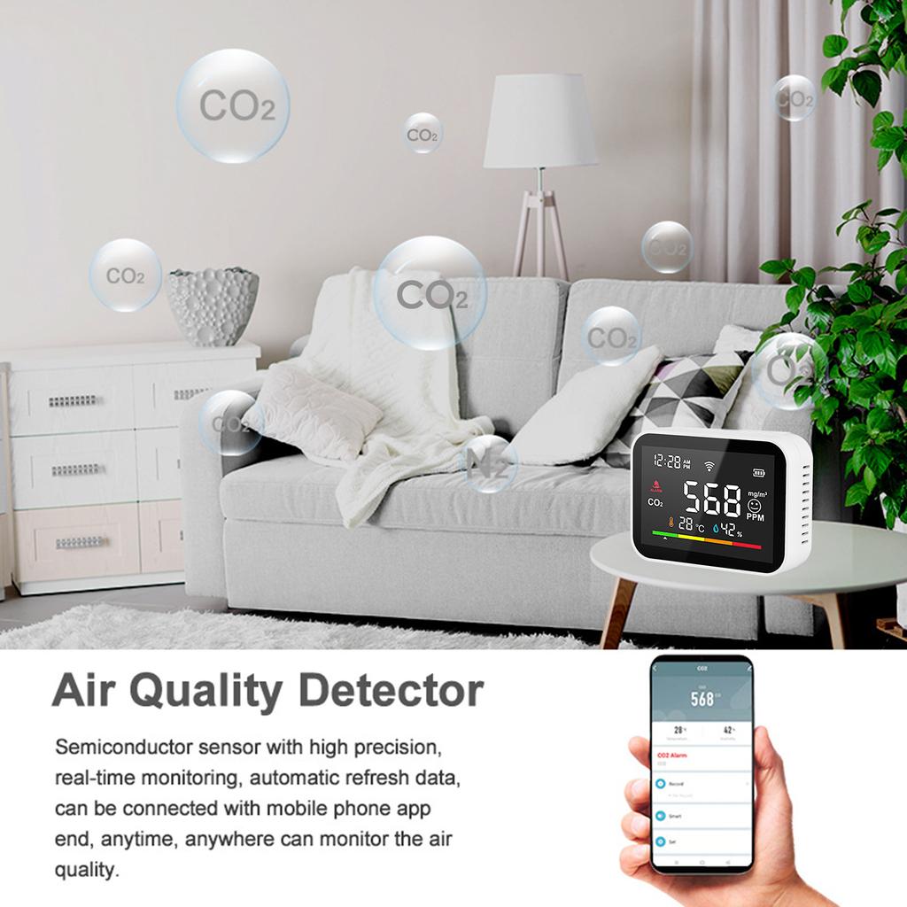 Умный детектор CO2 Wi-Fi, портативный монитор качества воздуха, измеритель сигнализации CO2, ЖК-дисплей, температура и влажность