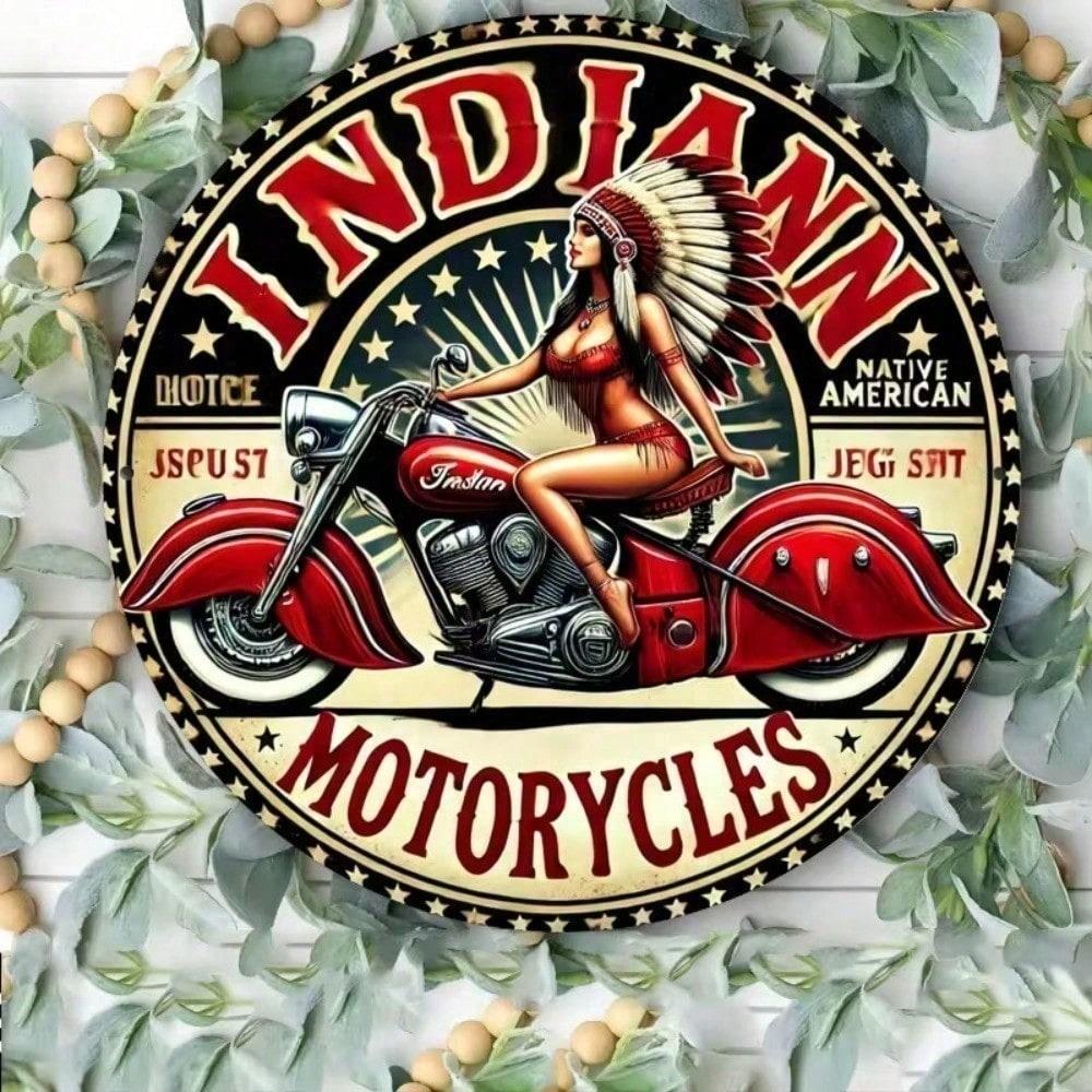 Винтажная металлическая жестяная вывеска Indian Motorcycle Ретро Декор стены гаража Всепогодное Сельское Алюминиевое Искусство для Бара Паба Мужской Комнаты