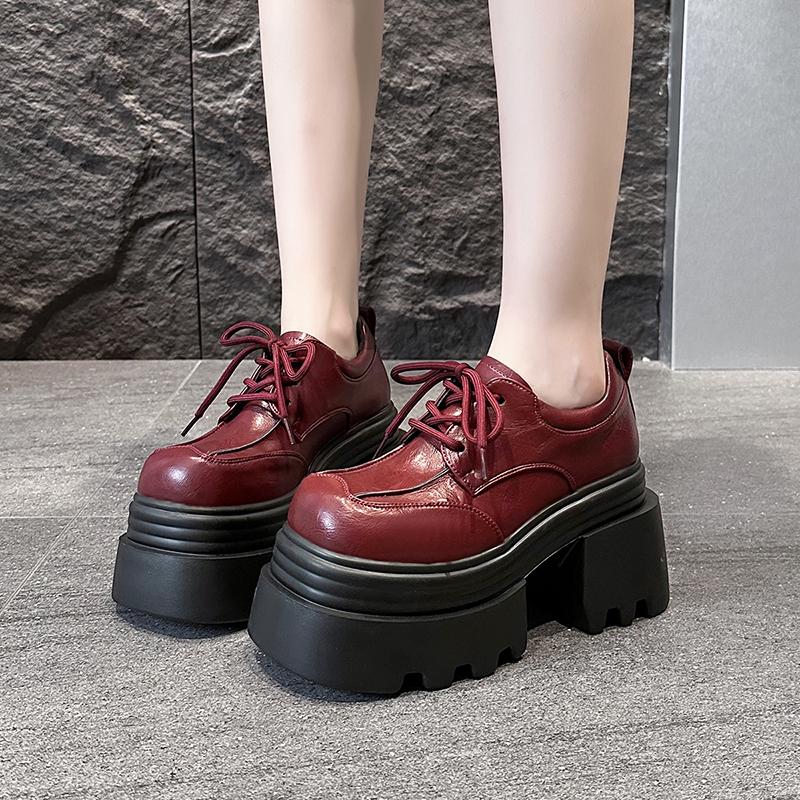 Мода 10 см каблуки Женская высокая платформа Кожаная обувь Новинка 2025 Осень Массивные кроссовки Женские Туфли-лоферы на шнуровке Обувь для ходьбы Женская