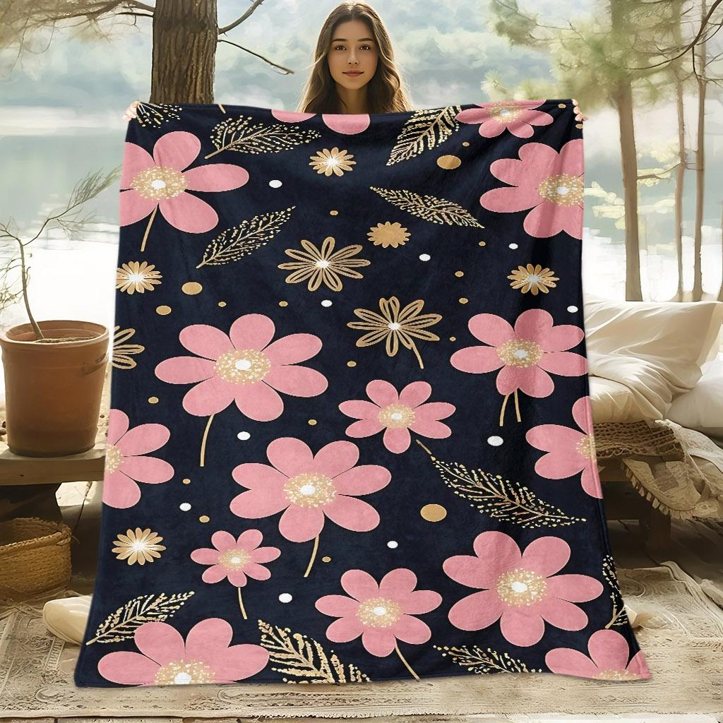 A Digital Printed Blanket Featuring a Skin-Friendly Floral Pattern, Suitable for All Seasons, Perfect As a Sofa Throw, Made of 100% Soft And Comfortab