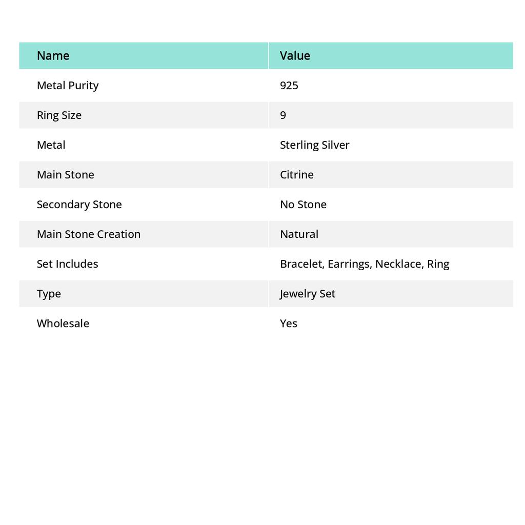 Натуральный Цитрин Драгоценный Камень Ручной Работы 925 Стерлинговое Серебро Набор Ювелирных Изделий j5o55
