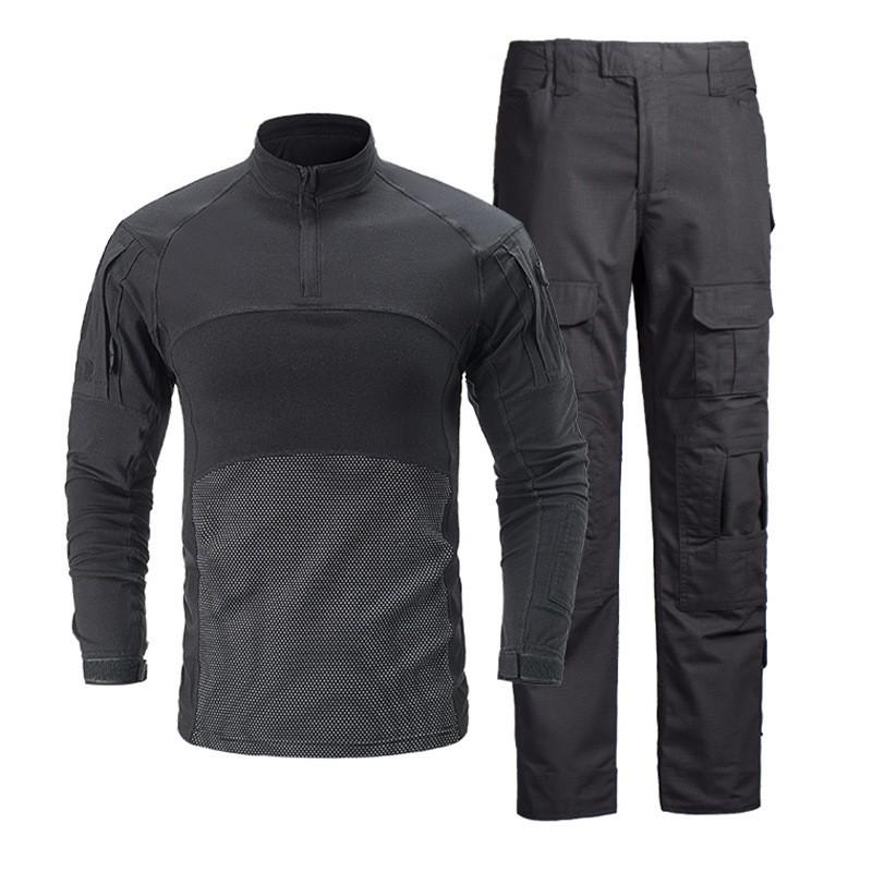 Mens Camo Tactical Long Sleeve Set Outdoor Training Suit Breathable Cotton Blend Hiking Running