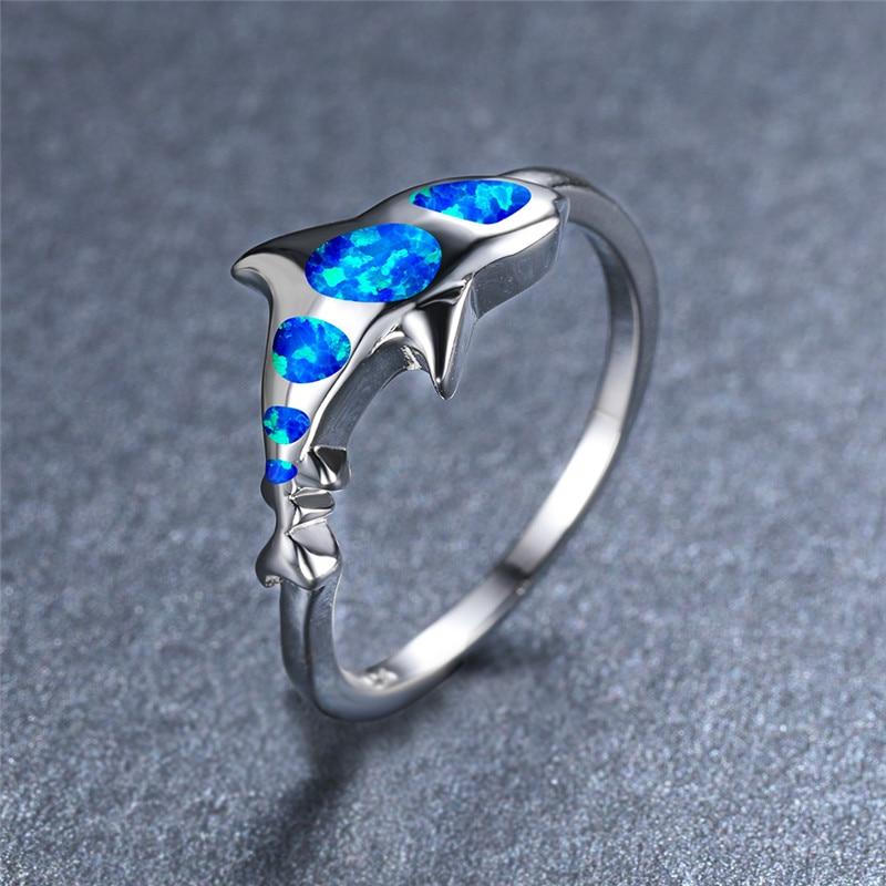 Cute Shark Blue Fire Opal Rings Bridal Wedding Occasion Jewelry Classic Vintage Stylish Fashionable  Color Animal Women Rings