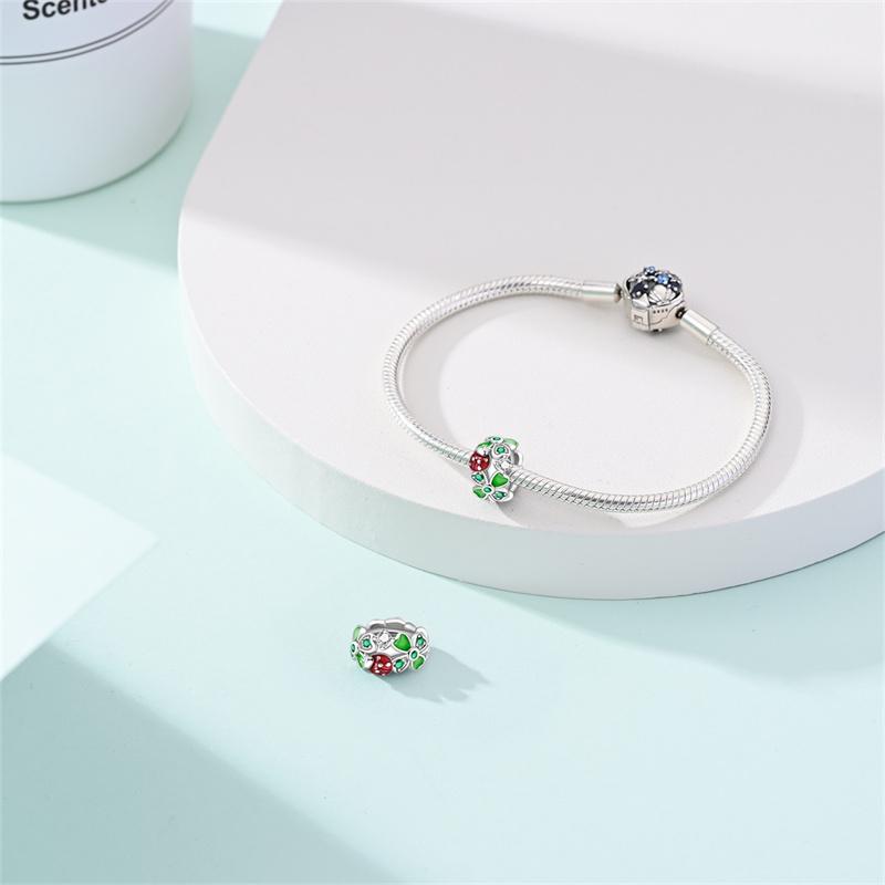 Новинка Медный цвет Зеленая серия Подвеска Четырехлистный клевер Подходит для браслета Pan Шарм для DIY Женские украшения