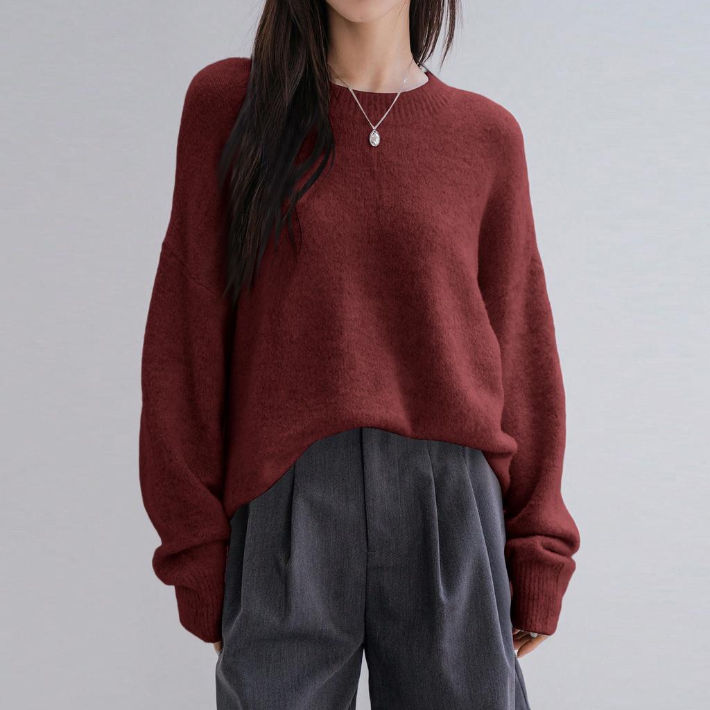 Women's Fashionable Casual Loose Versatile Lazy Style Long-Sleeved Round Neck Pullover Sweater