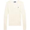Polo SS23 Однотонный пуловер с V-образным вырезом и вышитым логотипом Тонкий вязаный свитер Женский свитер Цвет: Кремовый WMPOSWENC020658-101