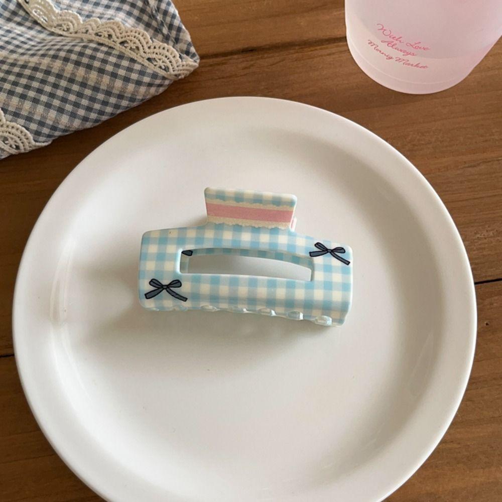 Korean Style Acrylic Bow Hair Claw Triangle Geometry Shark Clip Lattice Hair Crab Clip Women
