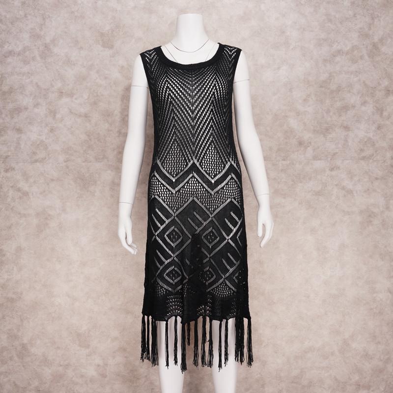 2022 Повседневная вязаная накидка на бикини с вырезом без рукавов и бахромой, облегающее мини-платье, летняя женская пляжная одежда, купальник, накидка Q1398