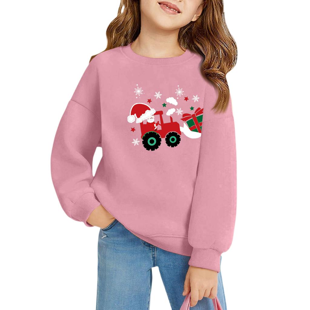 Рождественские пуловеры с круглым вырезом для девочек, детские топы с принтом