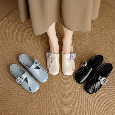 Модные женские туфли с круглым носком Баотоу на толстом низком каблуке Полушлепанцы для улицы Летняя новинка Универсальные крутые мопы