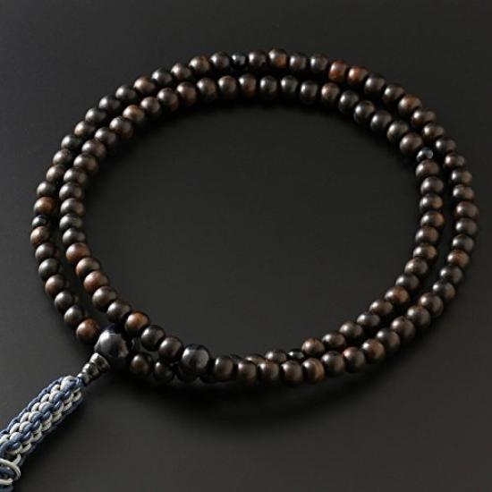 Kyoto Buddhist Altar Hayashi Prayer Beads Rinzai Sect Plain Striped Ebony with Blue Tiger Eyes Official Ceremony Bag Kyoto Prayer Beads (For Men)
