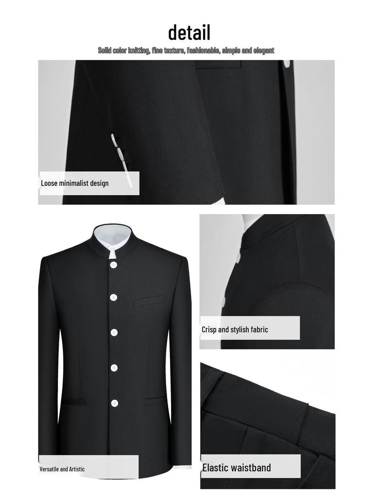 Men's Slim Fit Chinese Stand-Up Collar Zhongshan Suit - Groom Tuxedo, Four Seasons Style