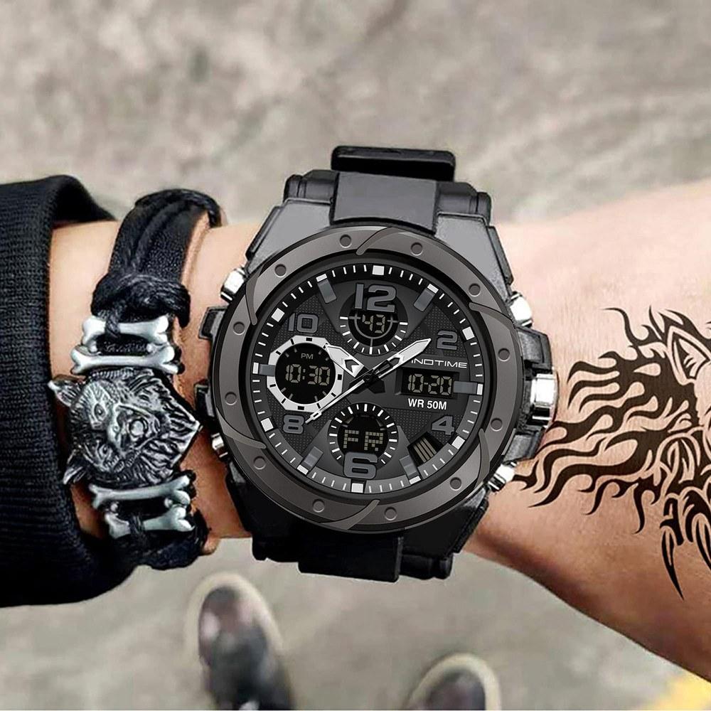 findtime Men's Digital Analog Waterproof Military Sports Watch LED Light Dual Time