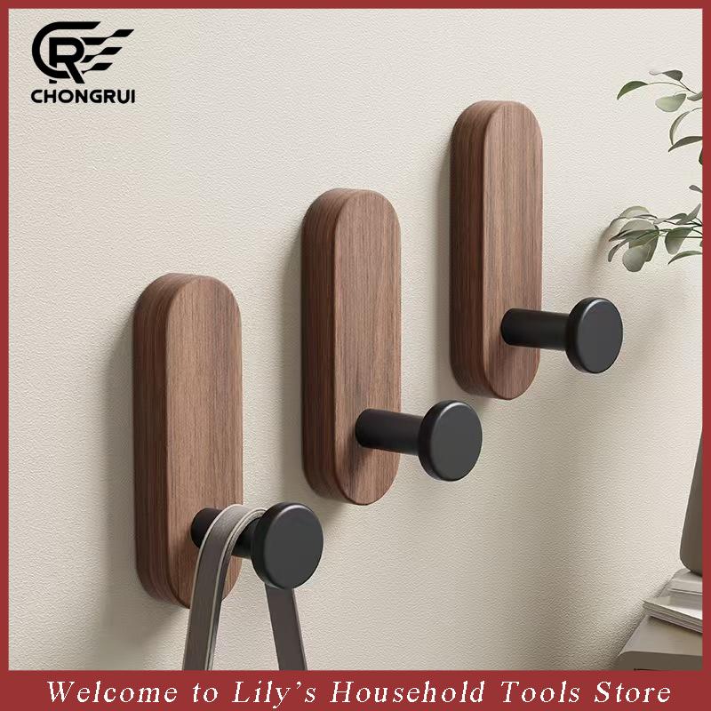 Self Adhesive Mounted Hook Walnut Wood Wall Hooks For Hanging Coat Towel Clothes Blanket Hat Backpack Robe Entryway Key Holder