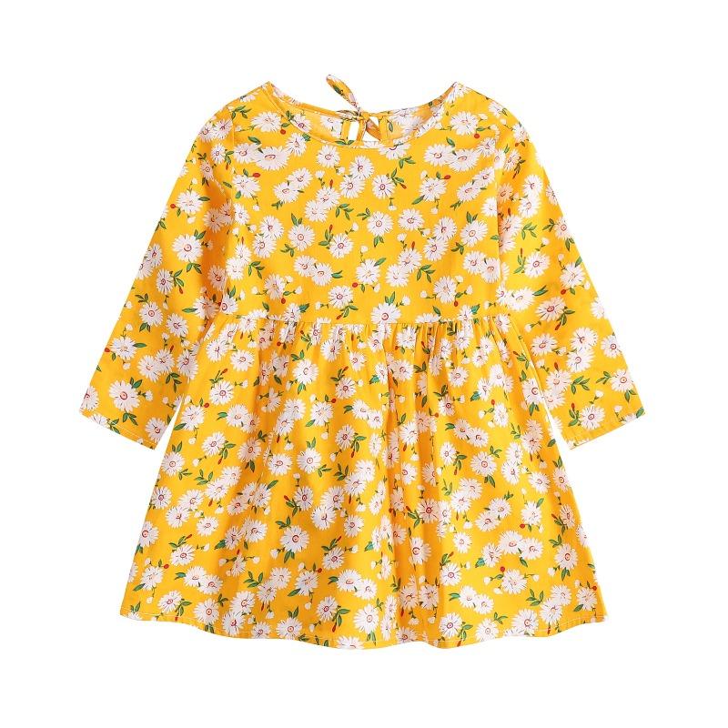 Spring and Autumn Girls' Korean Edition Dress with Floral Long Sleeve Dress for Baby Girls, Cotton Printed Children's Dress for Girls
