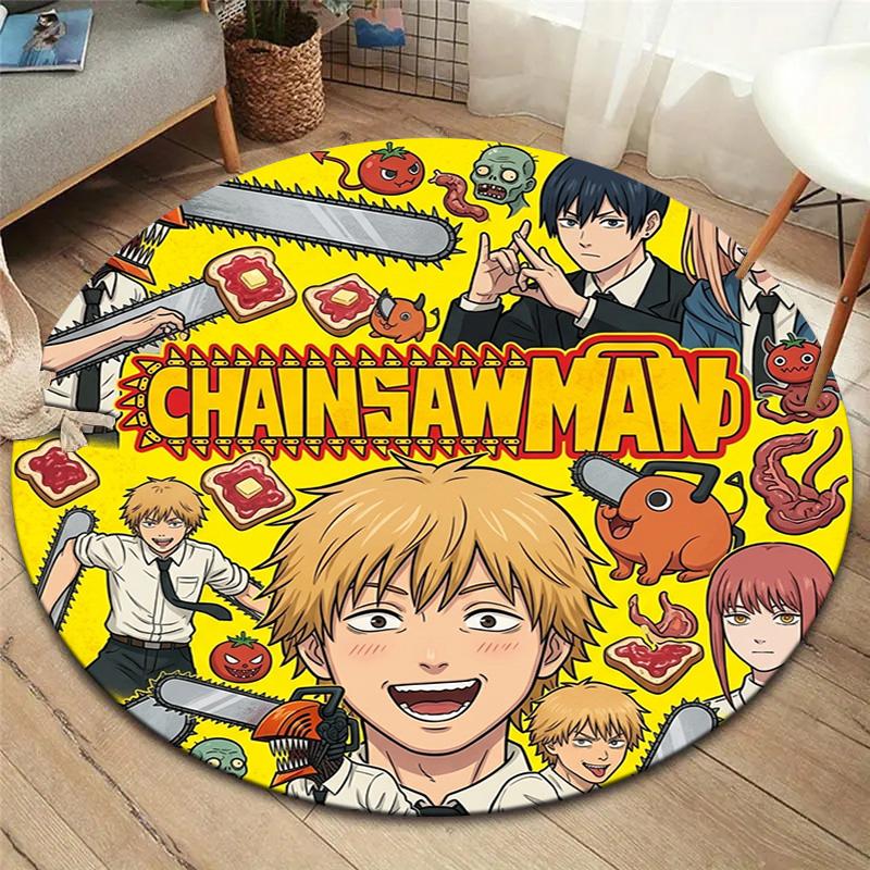 Chainsaw Man Round Area Rug Carpet Rug For Living Room Bedroom Sofa Playroom Decor Nonslip Floor Mat