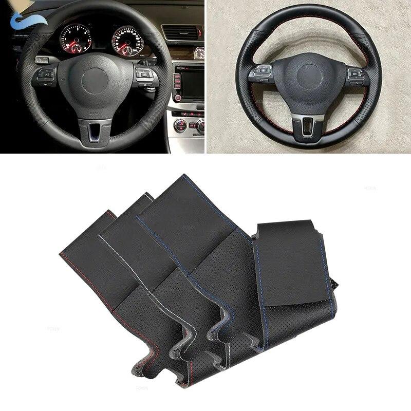 Мягкий перфорированный кожаный чехол для VW Golf 2009 Passat B5 Polo для Seat Leon 1999-2015, ручное шитье, накладка на руль автомобиля