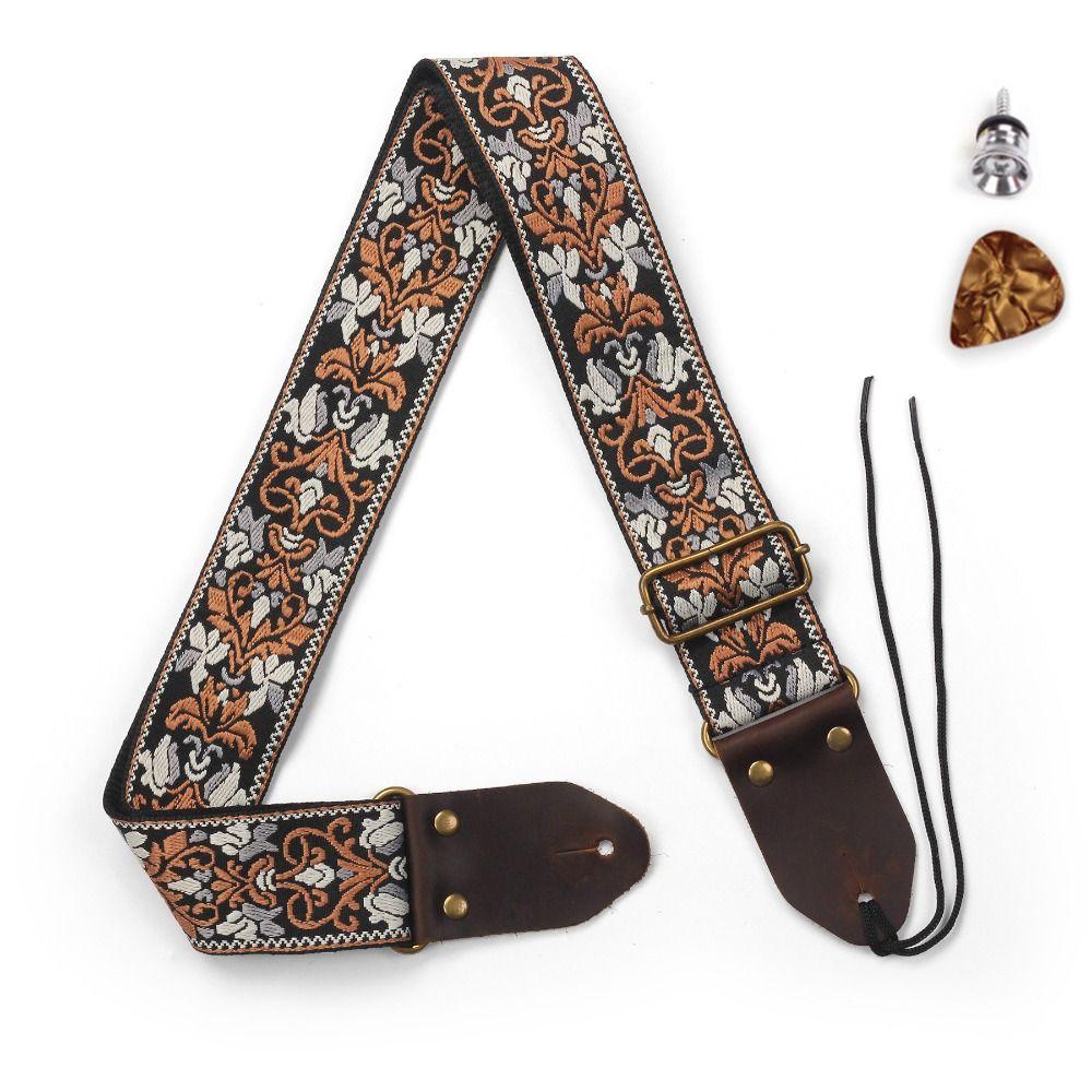 Vintage Flowers Guitar Strap Belt Tail Nail Pick Electric Guitar Belt  Instruments