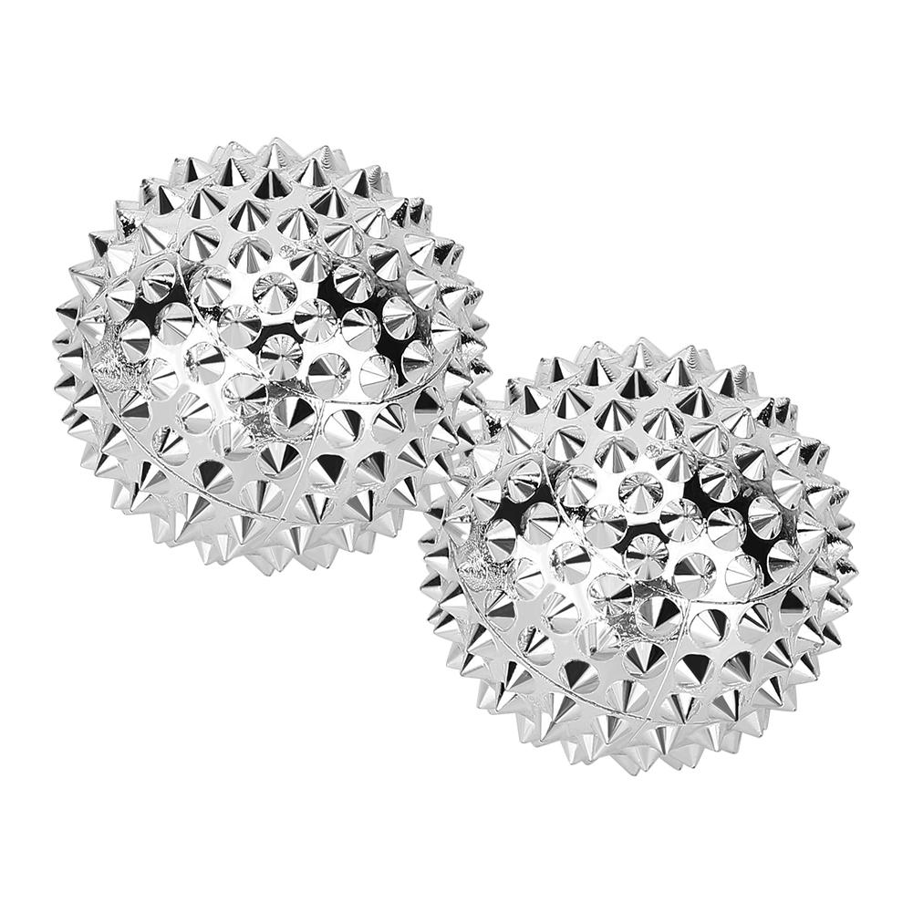 1 Pair Magnetic Massage Ball Hand Massage Acupressure Therapy Ball Silver