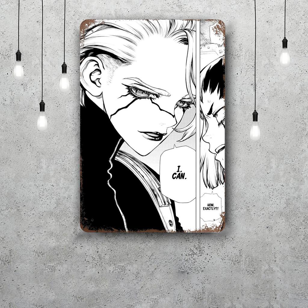 Доктор стоун манга анг аниме Декор Постер Винтажная жестяная табличка Металлическая табличка Декоративная табличка для паба Бара Мужской уголок Клуб Настенное украшение