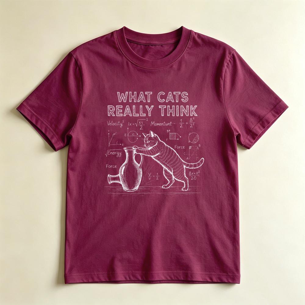 Vintage Chalkboard Cat Print T Funny What Cats Really Think Science Math Equation Graphic Tee Casual Unisex Street Short Sleeve