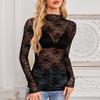 Женские прозрачные сетчатые кружевные топы Сексуальная рубашка с цветочной вышивкой и длинным рукавом Топы-основы Универсальные