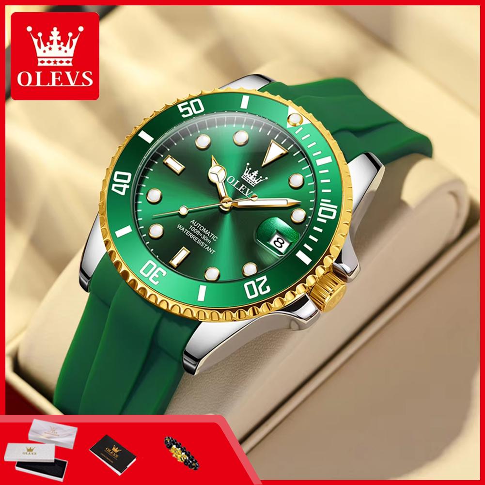 OLEVS 6650 Mechancial Watch for Men Luxury Top Brand Original Automatic Men's Watches Silicone Strap Waterproof Date Man Watch