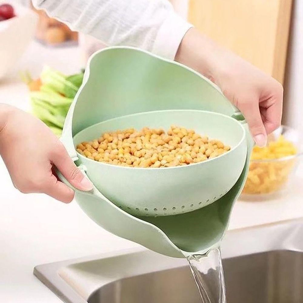 Kitchen Gadgets Rice Washing Bowl Double Layer Sink Rotatable Drainer  Kitchen Home