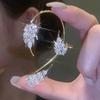 Flash Diamond Leaf Feather Zircon Ear Clip No Ear Hole Tassel Women Ear Hanging Gift Jewelry