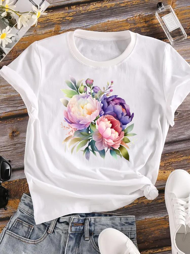 (Азиатский размер) Женская милая цветочная тенденция 90-х годов, модная футболка с коротким рукавом, одежда с принтом, женская повседневная футболка, женские футболки с графикой