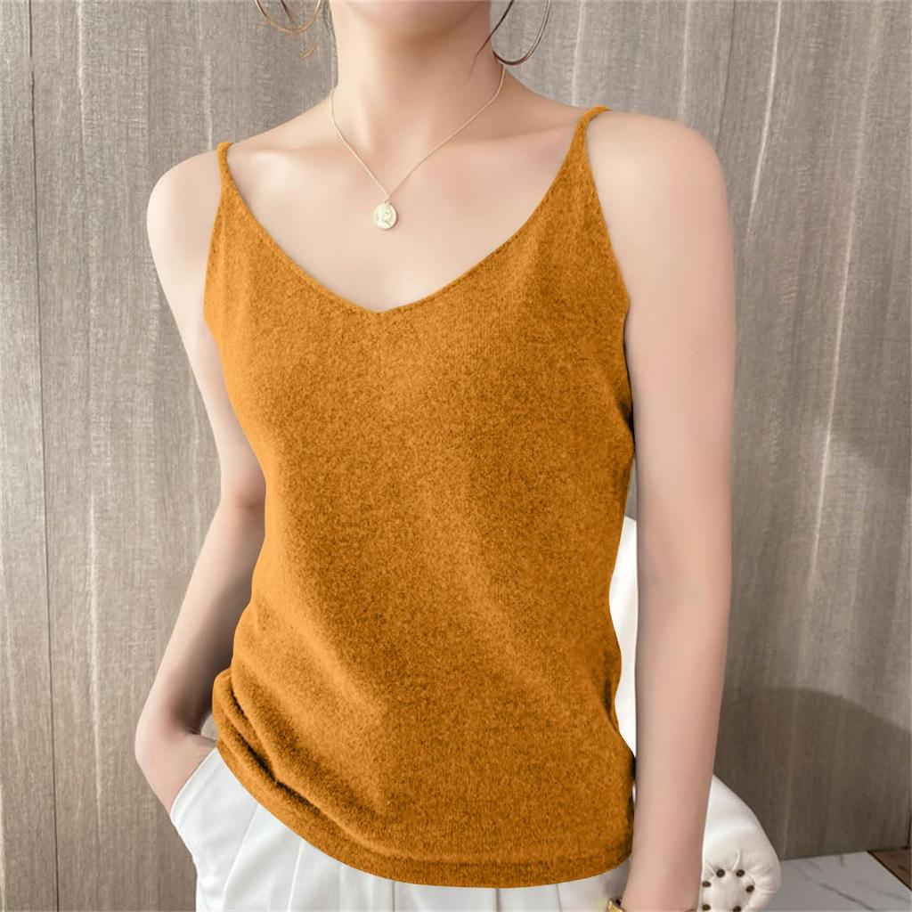 Женские трикотажные топы с V-образным вырезом, повседневные блузки без рукавов, однотонные базовые майки