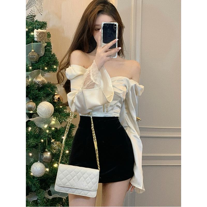 2023 весенняя элегантная атласная блузка с длинным рукавом, женская тонкая квадратная шея Y2k, одежда, корейская мода, повседневные рубашки, офисные женские топы