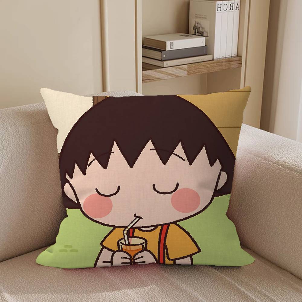 Chibi Cartoon Maruko Chan Pillow Case Removable Washable Cushion Cover – All-Season Soft Linen